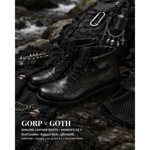 Earth Spirit Yasmin Black Leather Ankle Boots Womens 9 Comfort Lace Up Gorp Goth